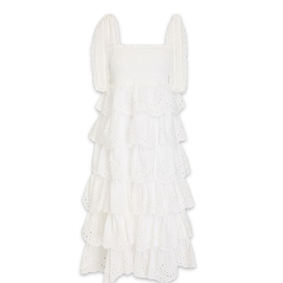 Farm Rio Tiered Broderie Anglaise Cotton Midi Dress White Eyelet XL feminine new - Picture 8 of 15